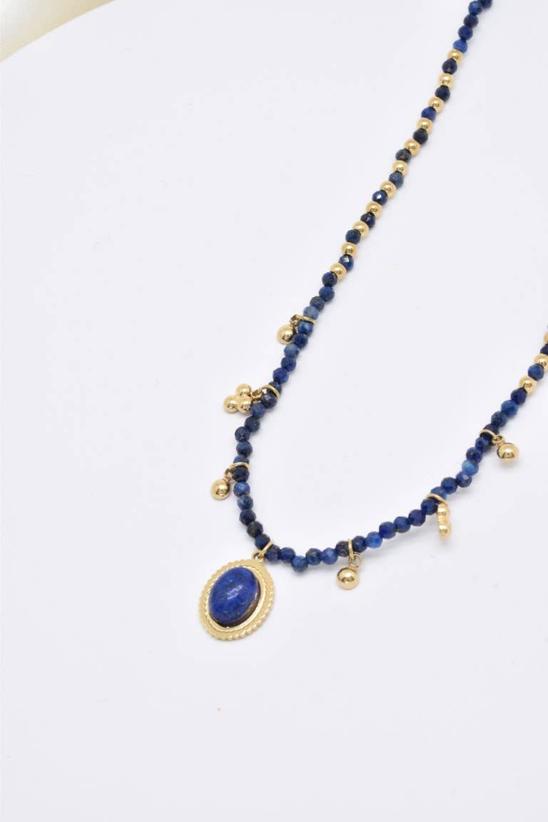 Collier pierre naturelle en acier inoxydable - BJ210219OR-BL