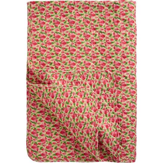 Edredon fleuri rose , beige, vert