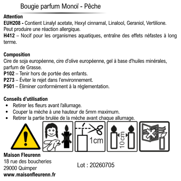 Bougie artisanale “Bronzette aux Glénan” – parfum Monoï - Pêche