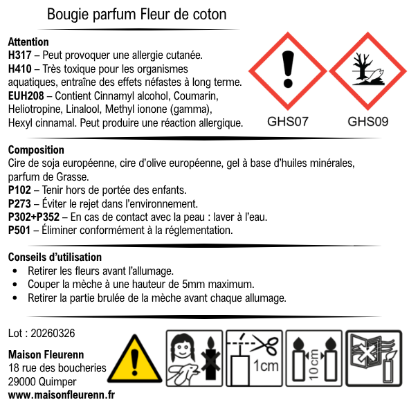 Bougie artisanale “Ménage de printemps en Ville close” – parfum Fleur de coton