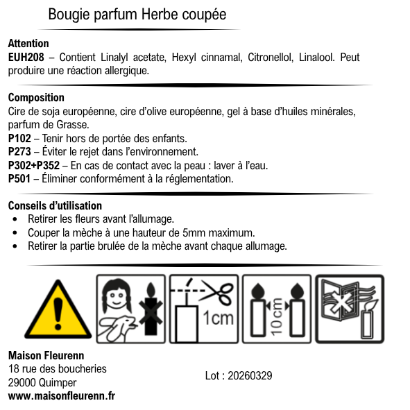 Bougie artisanale “Pique-nique au bord de l'Odet” – parfum Herbes coupées