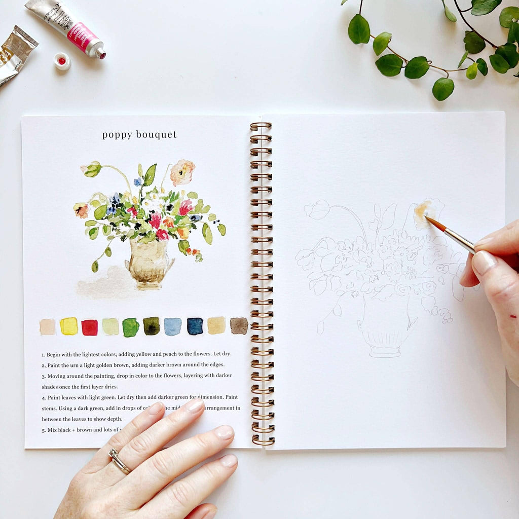Cahier de peinture à l'aquarelle : bouquets floraux