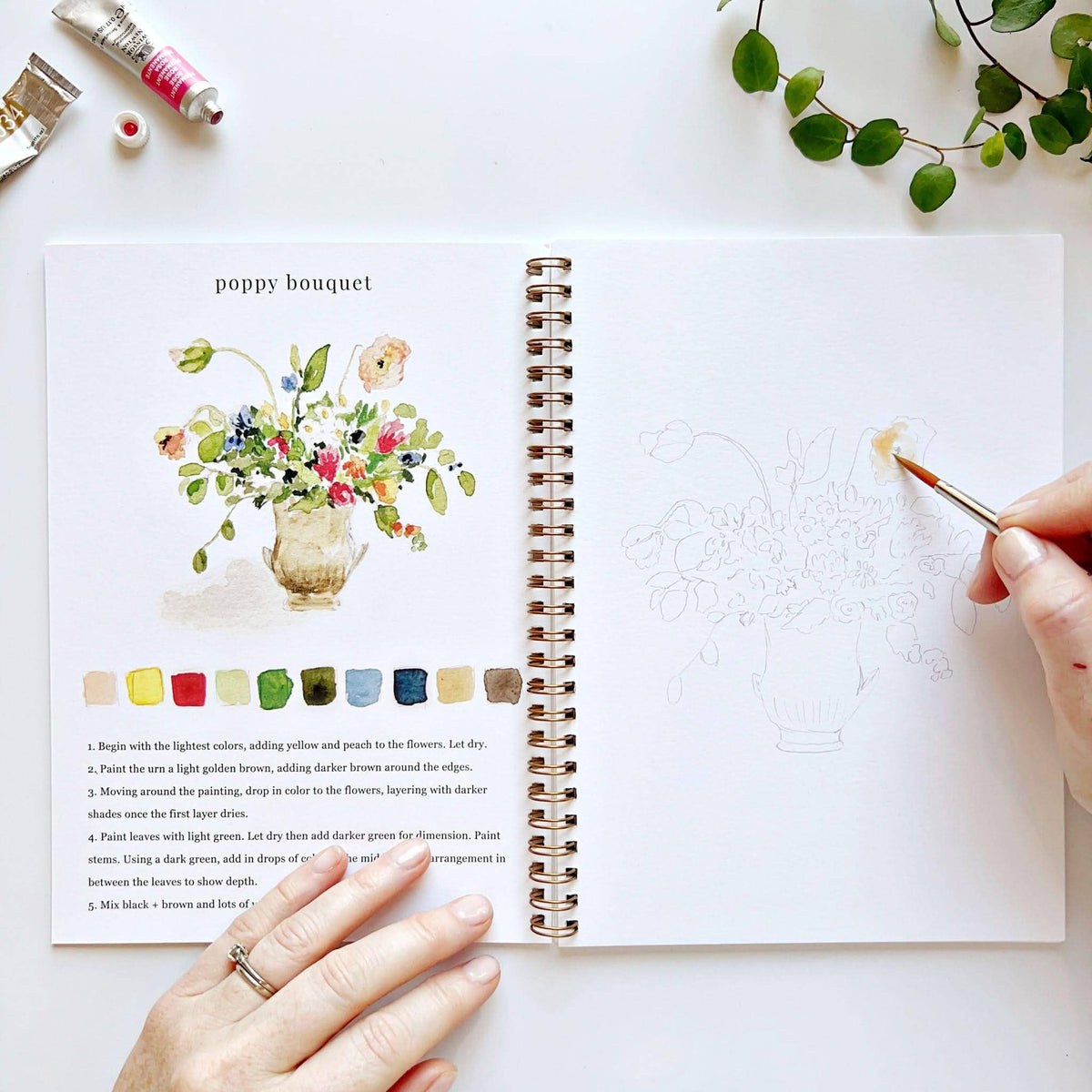 Cahier de peinture à l'aquarelle : bouquets floraux