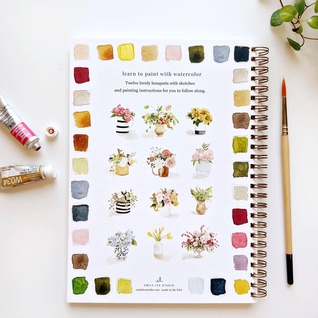 Cahier de peinture à l'aquarelle : bouquets floraux