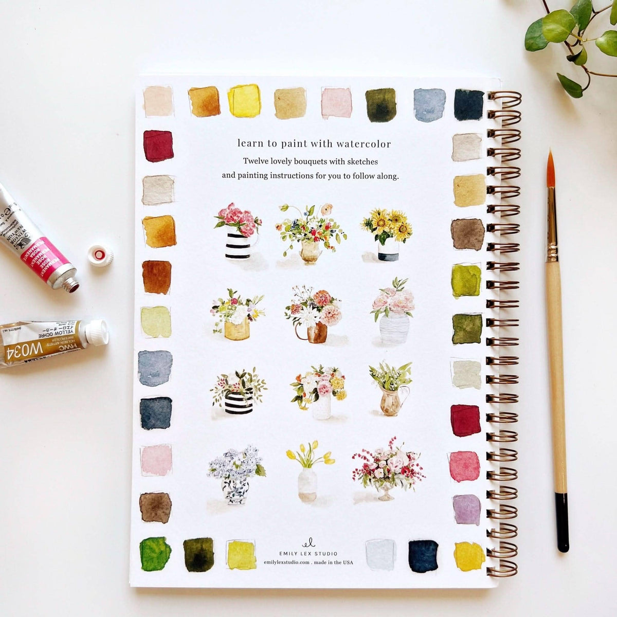 Cahier de peinture à l'aquarelle : bouquets floraux