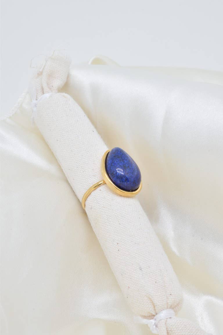Bague pierre naturelle en acier inoxydable - BG310337OR-BL