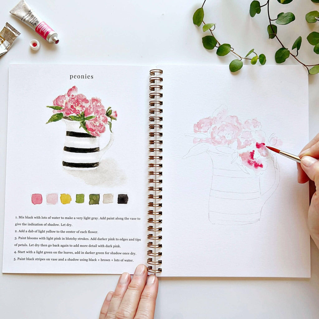 Cahier de peinture à l'aquarelle : bouquets floraux