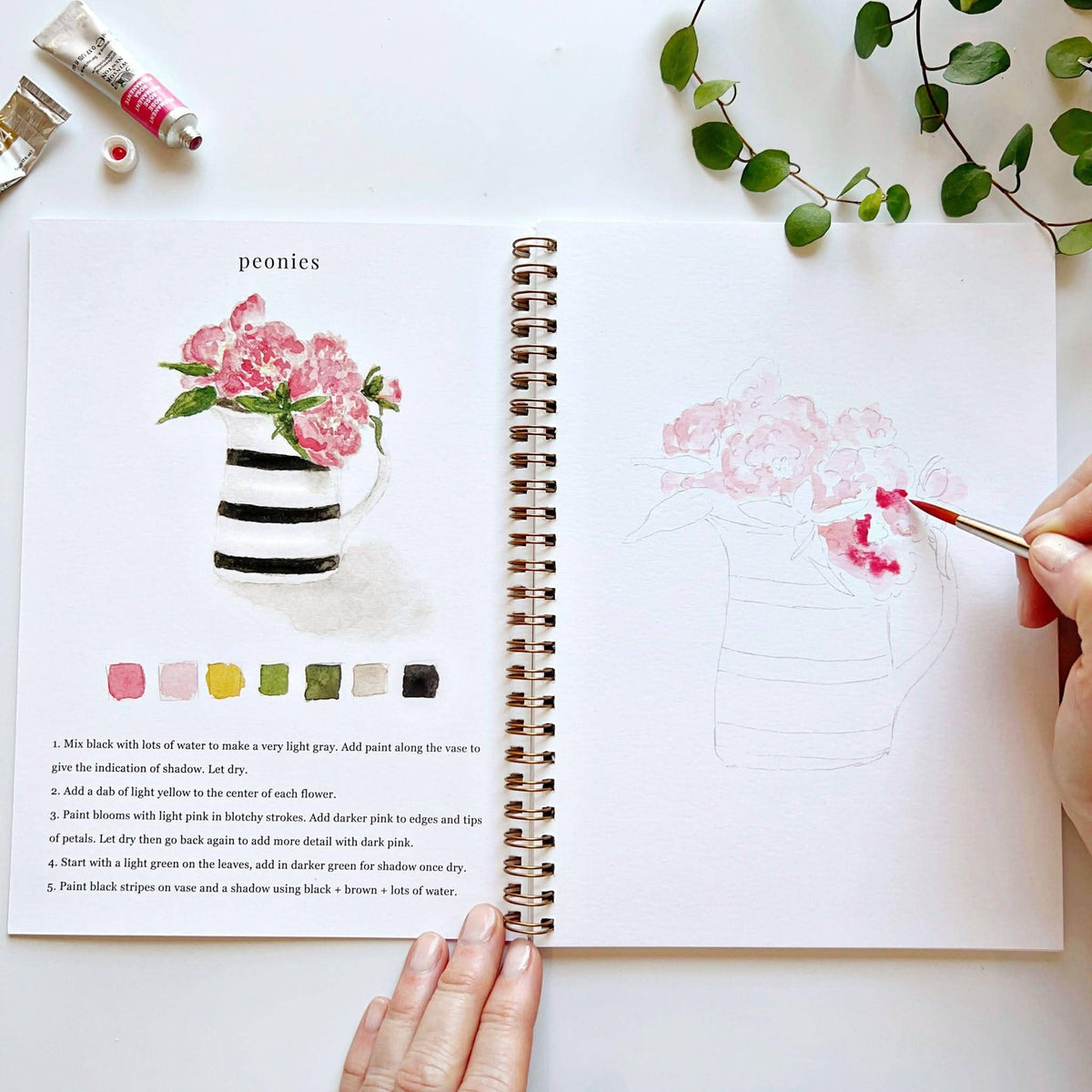 Cahier de peinture à l'aquarelle : bouquets floraux