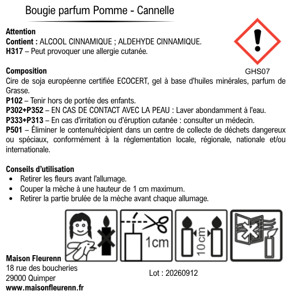 Bougie artisanale “Dans le verger” – parfum Pomme - cannelle