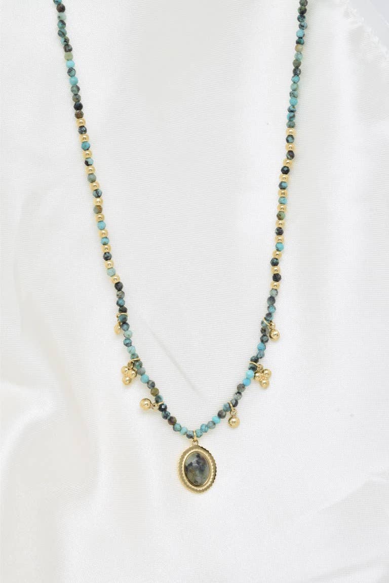 Collier pierre naturelle en acier inoxydable - BJ210219OR-VR