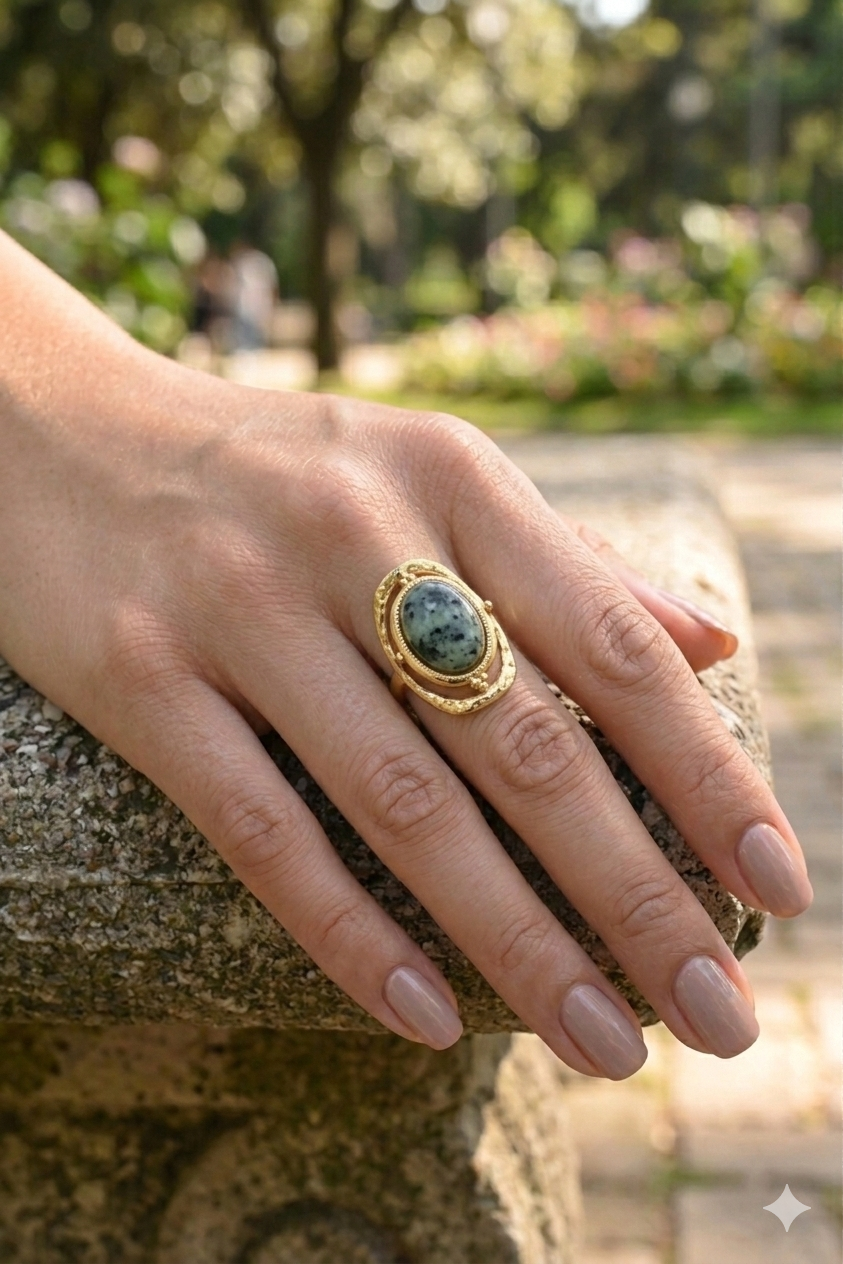 Bague turquoise africaine n acier inoxydable - BG310336OR-VR