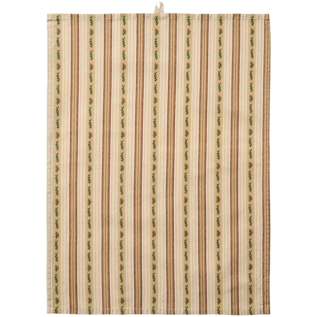 Torchon en coton fleuri – Beige et vert