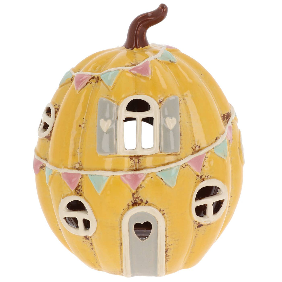 Photophore citrouille jaune en céramique – Maison d’automne