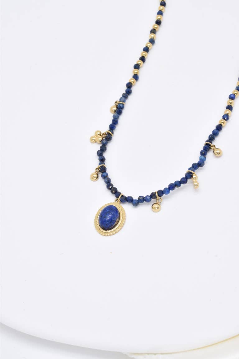 Collier pierre naturelle en acier inoxydable - BJ210219OR-BL