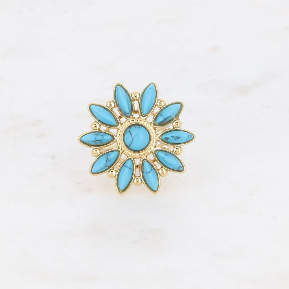 Bague fleur soleil en pierre naturelle