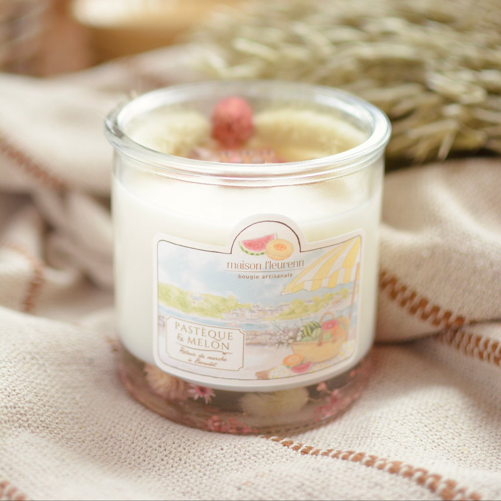 Bougie artisanale “Retour de marché à Bénodet” – parfum Pastèque - Melon