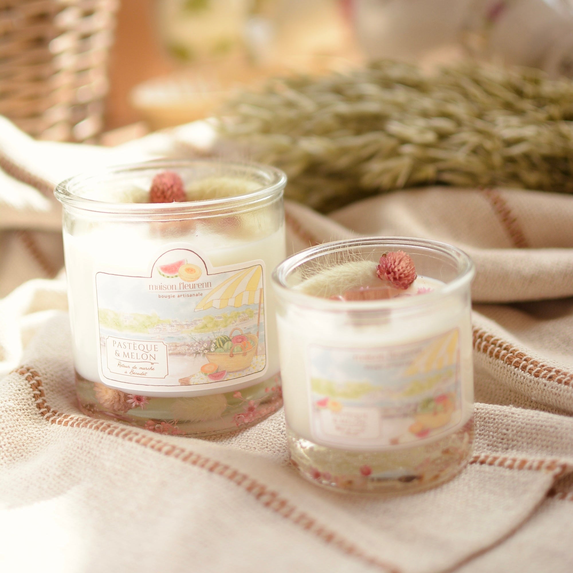 Bougie artisanale “Retour de marché à Bénodet” – parfum Pastèque - Melon
