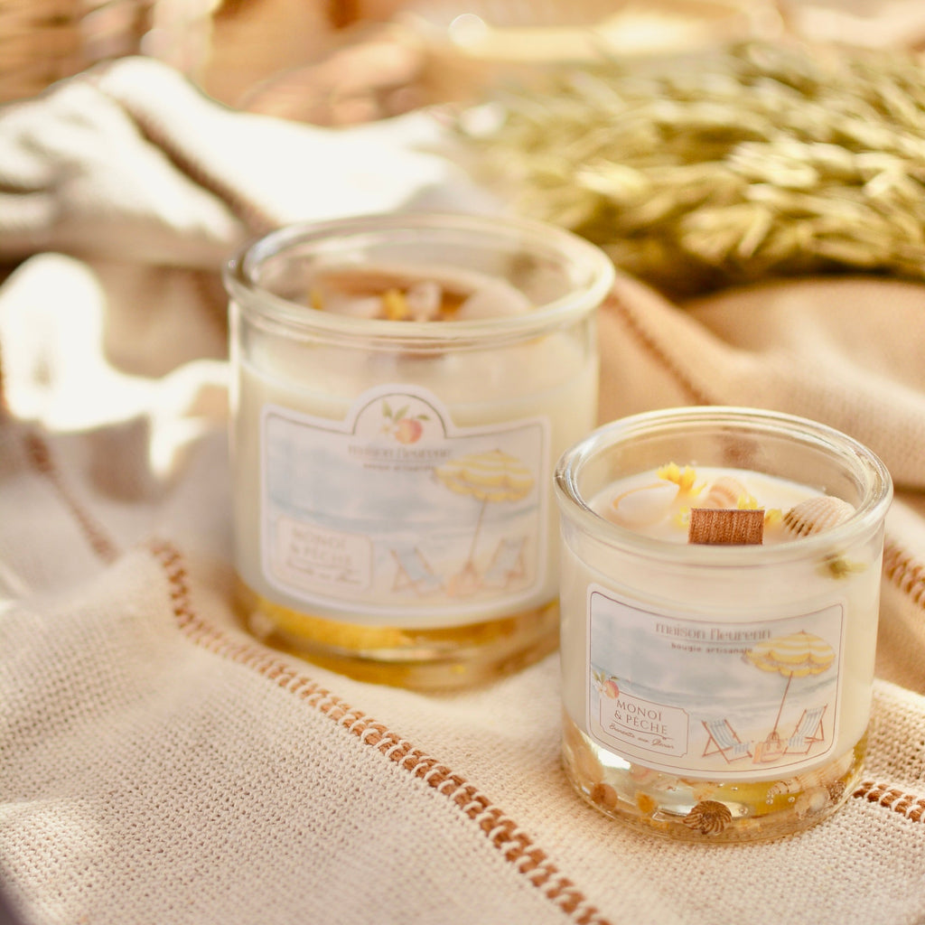 Bougie artisanale “Bronzette aux Glénan” – parfum Monoï - Pêche