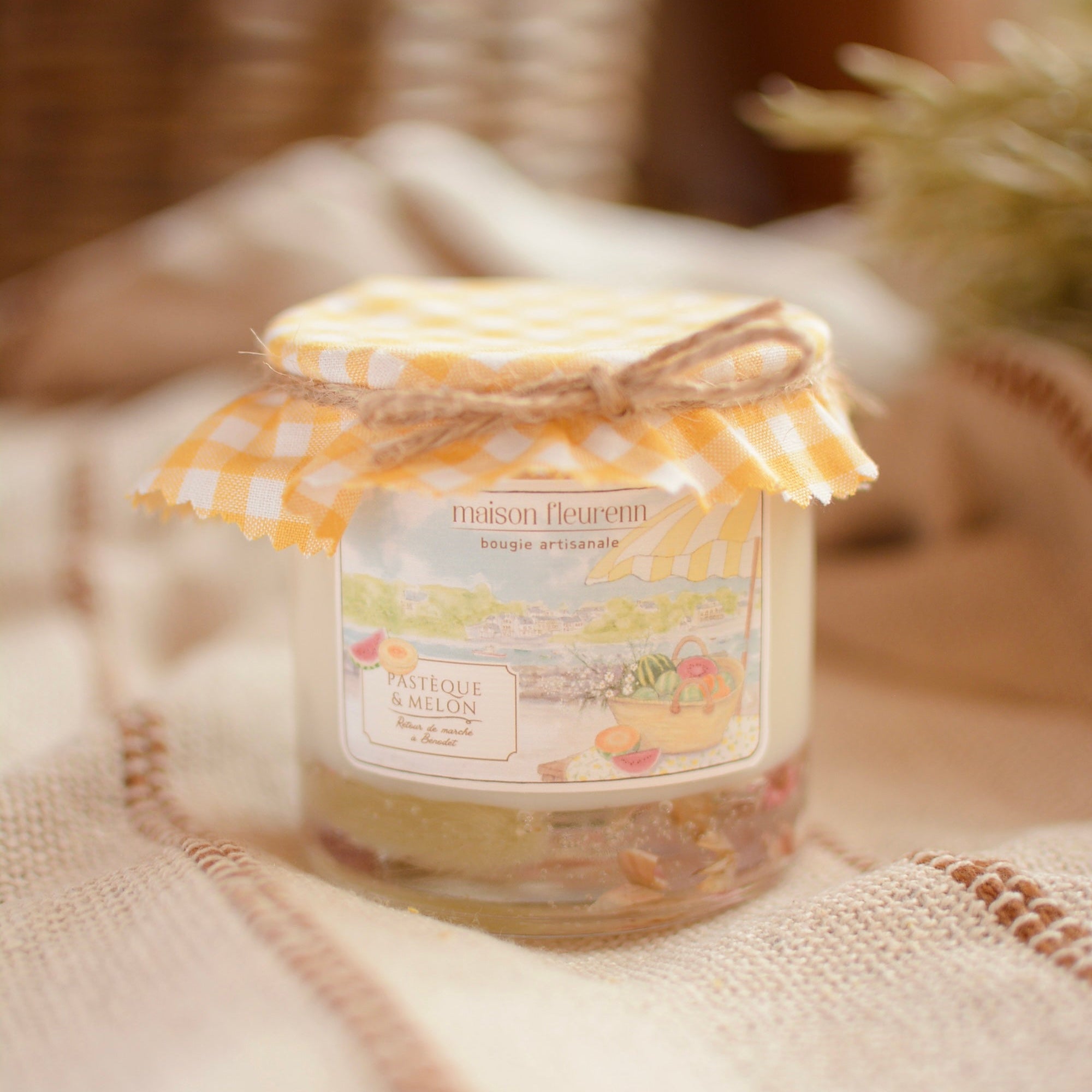 Bougie artisanale “Retour de marché à Bénodet” – parfum Pastèque - Melon