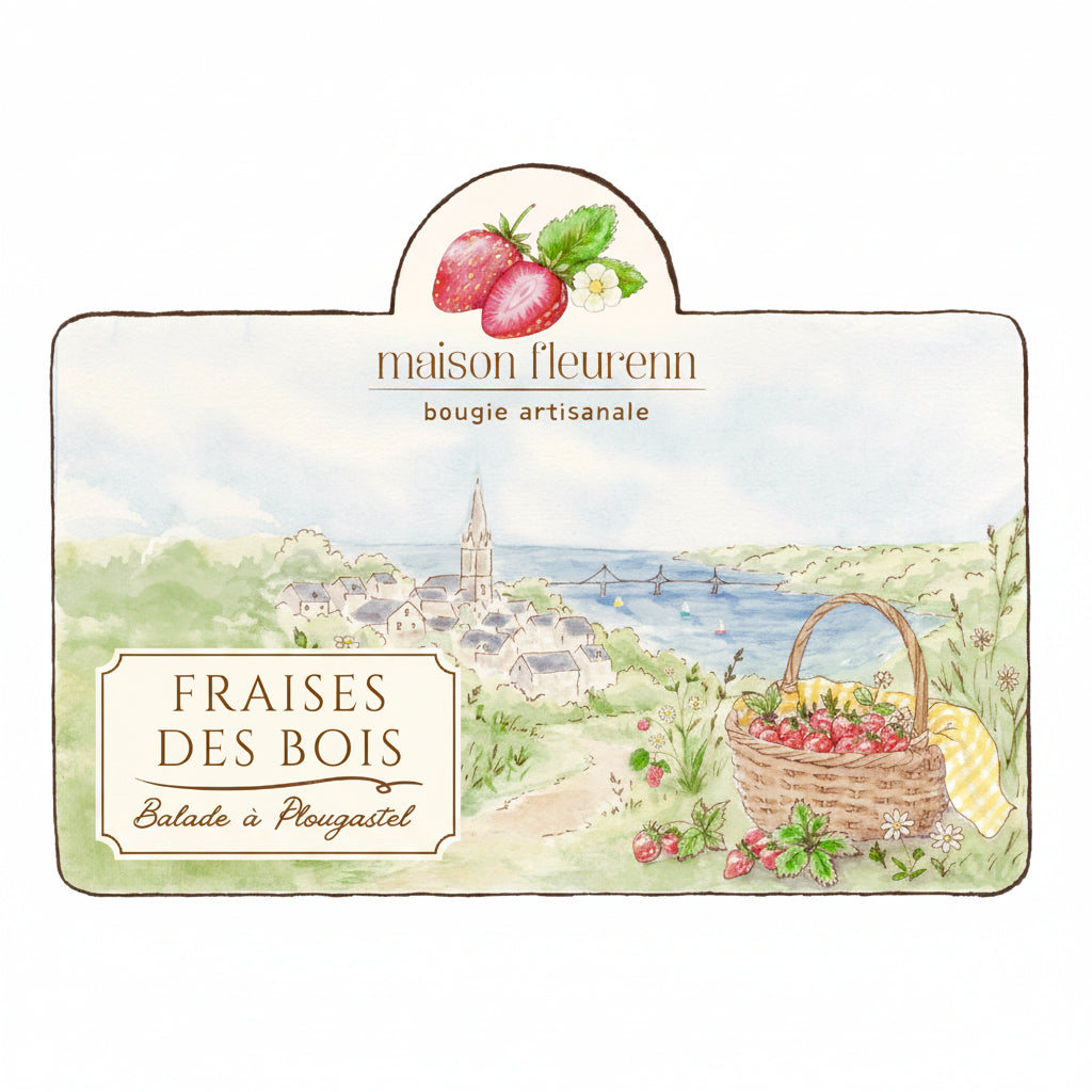 Bougie artisanale “Balade à Plougastel” – parfum Fraise des bois