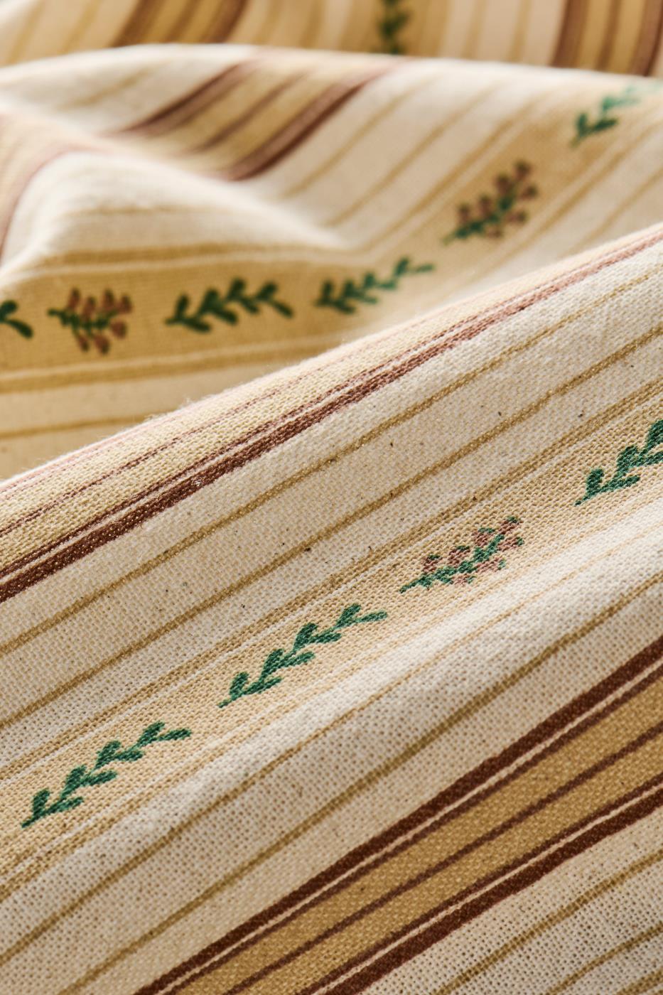 Torchon en coton fleuri – Beige et vert