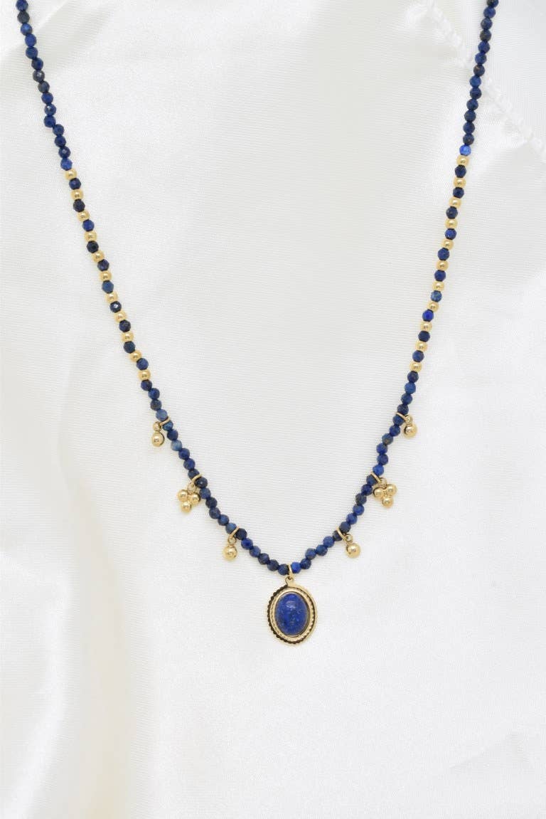Collier pierre naturelle en acier inoxydable - BJ210219OR-BL