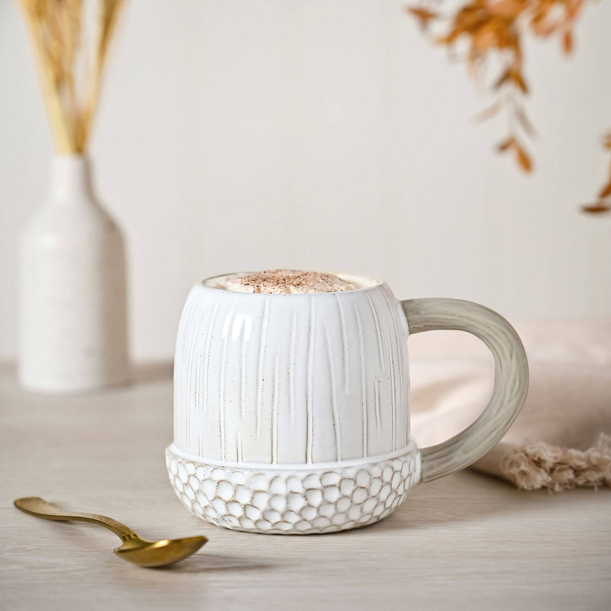Mug en céramique – Blanc et naturel