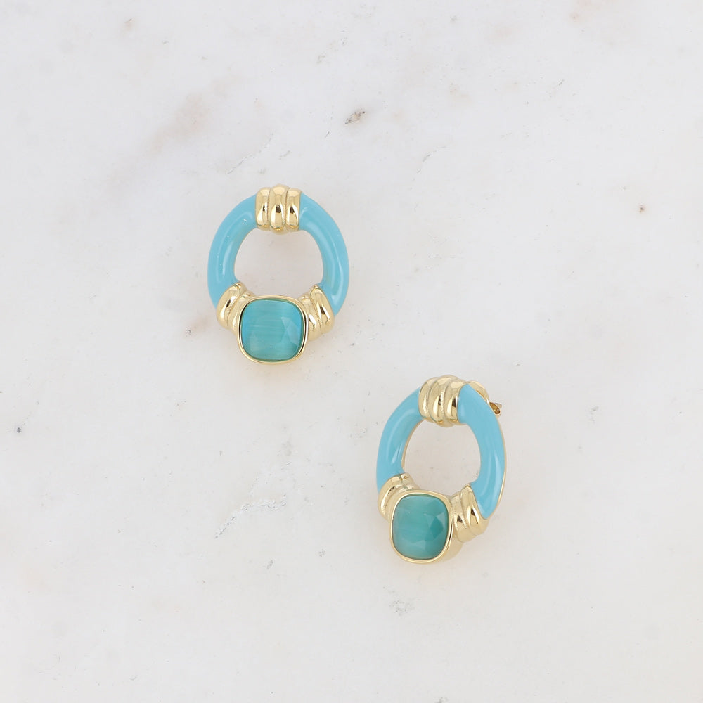 Boucles puces - ovale ajouré, émail et oeil de chat carré