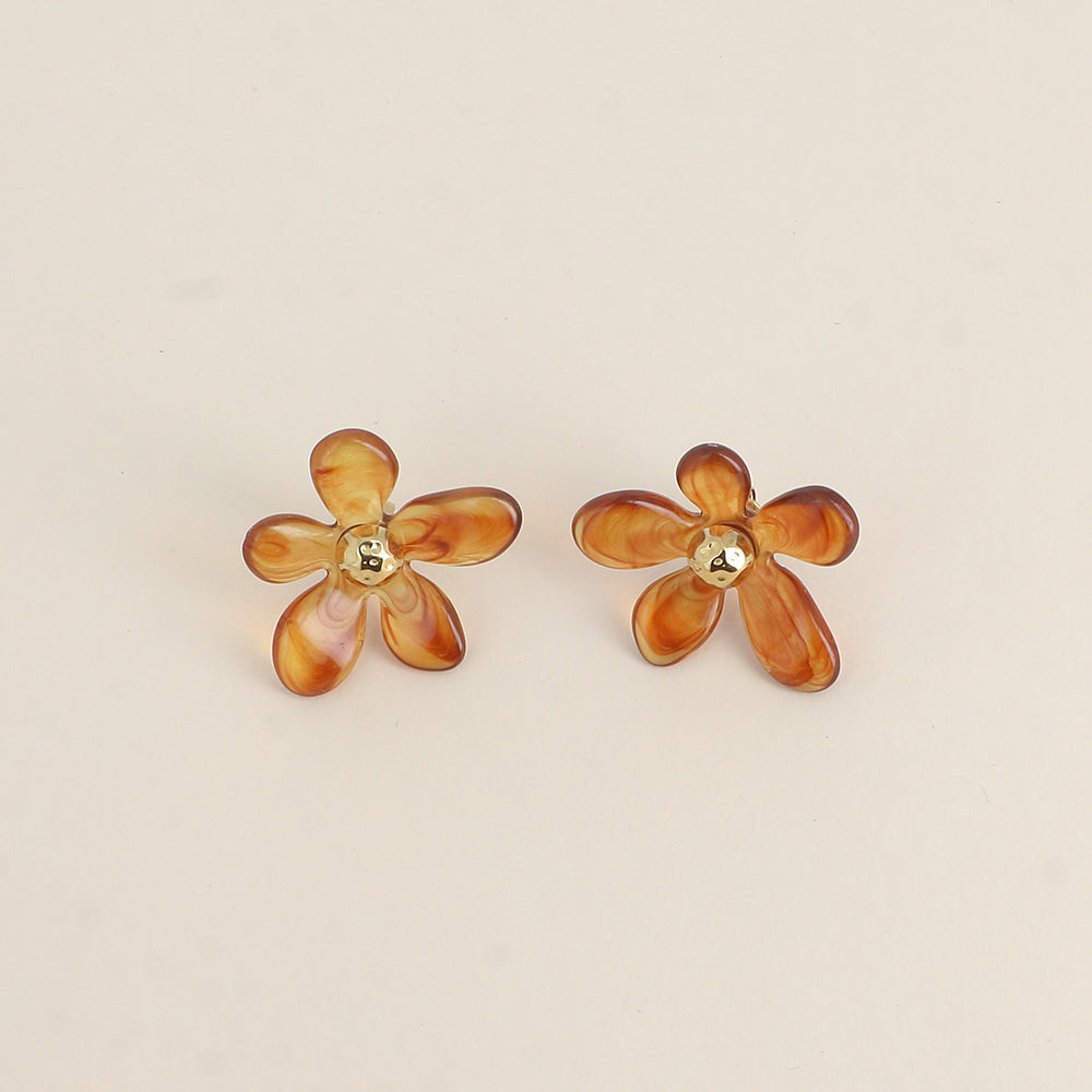 Boucles puces - fleur en résine marron