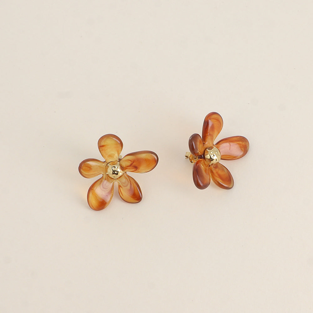 Boucles puces - fleur en résine marron
