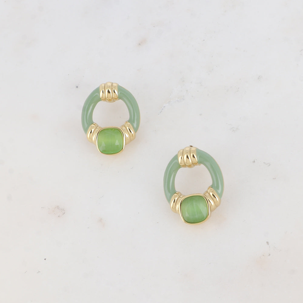 Boucles puces - ovale ajouré, émail et oeil de chat carré