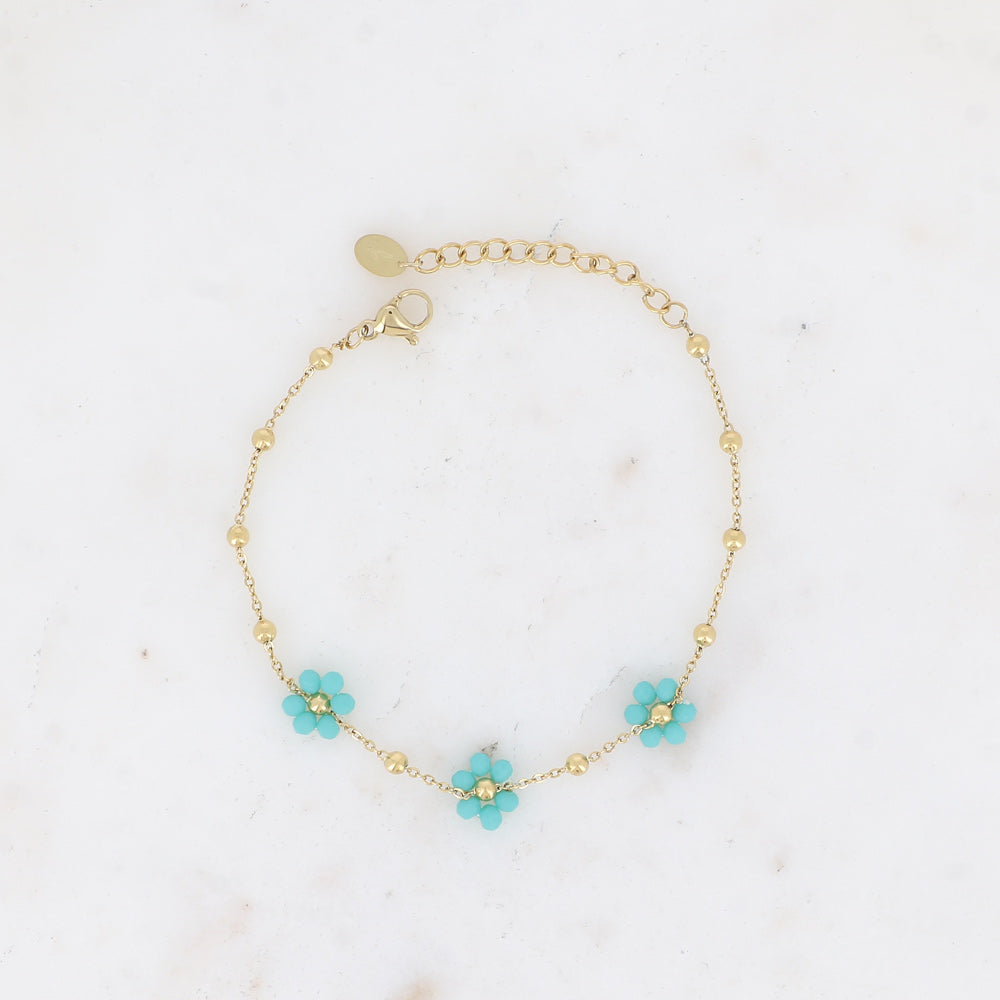 Bracelet 3 fleurs bleues