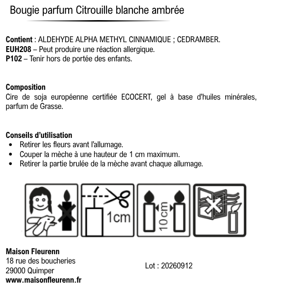Bougie artisanale “Le village aux citrouilles” – parfum Citrouille Blanche Ambrée
