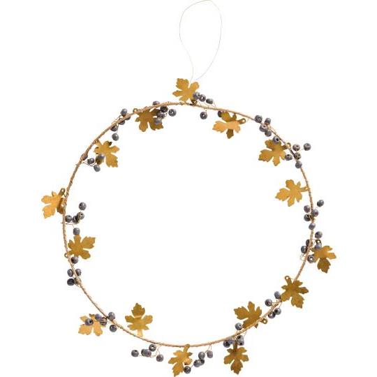 Couronne métal perles noires et feuilles