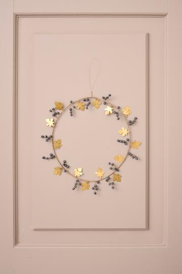 Couronne métal perles noires et feuilles