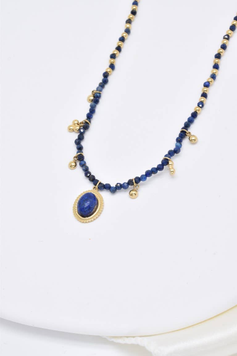 Collier pierre naturelle en acier inoxydable - BJ210219OR-BL