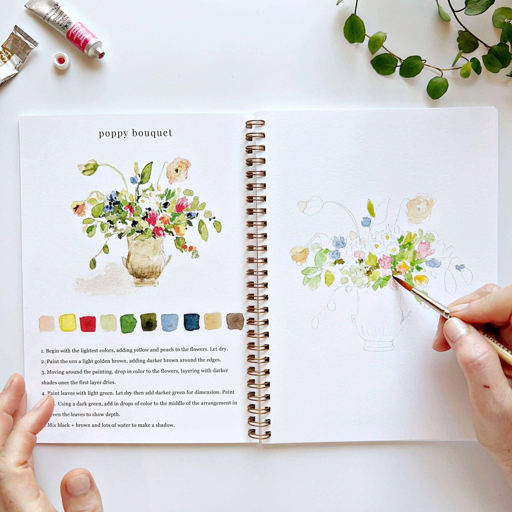 Cahier de peinture à l'aquarelle : bouquets floraux