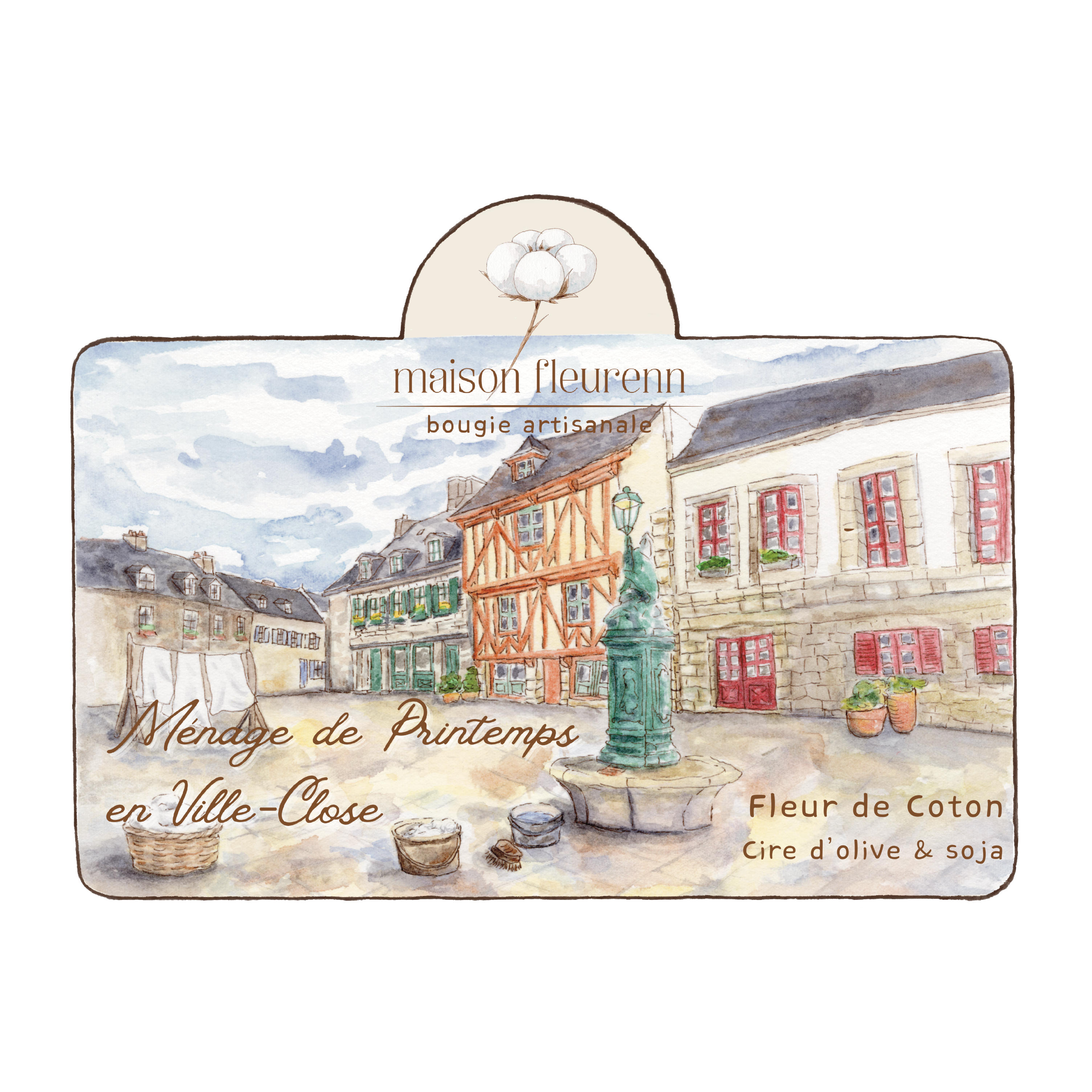 Bougie artisanale “Ménage de printemps en Ville close” – parfum Fleur de coton