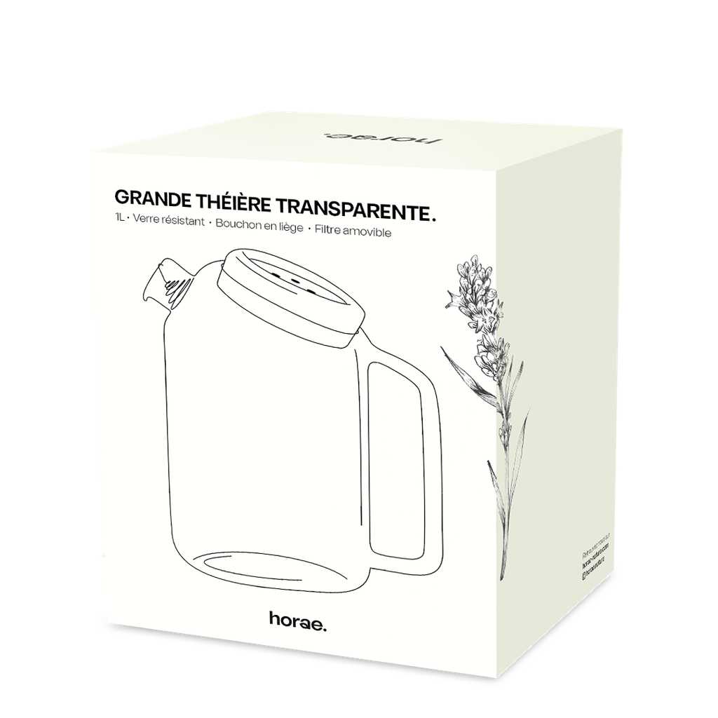 Grande théière transparente en verre soufflé 1L Horae