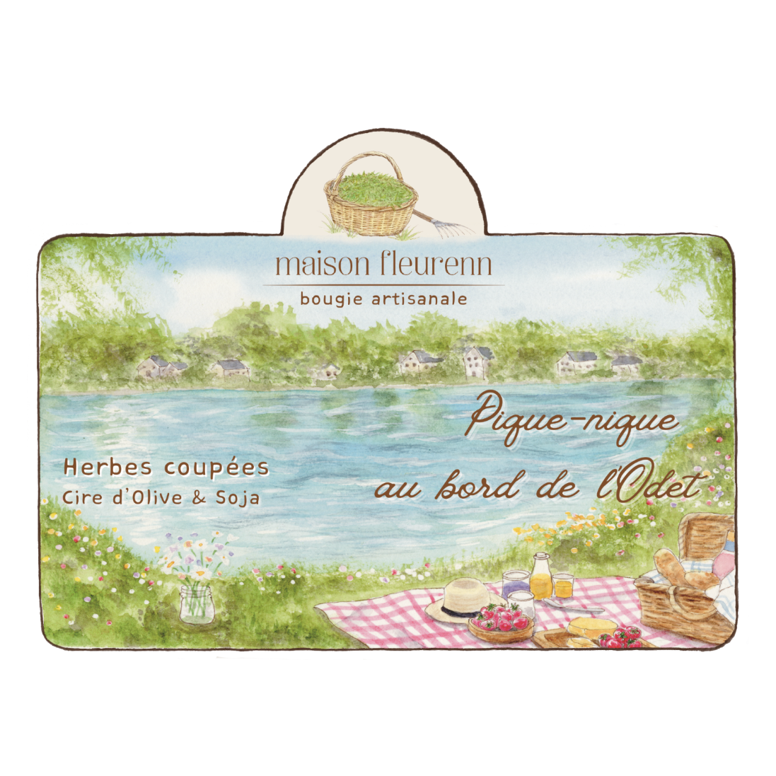 Bougie artisanale “Pique-nique au bord de l'Odet” – parfum Herbes coupées