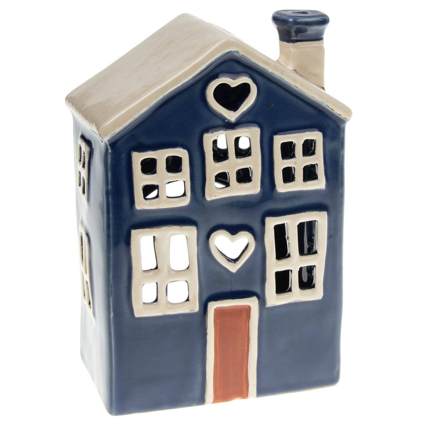 Maison photophore bleu foncé – fenêtres cœur