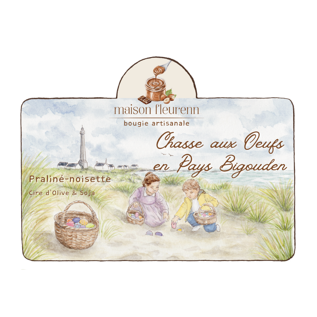 Bougie artisanale “Chasse aux oeufs en Pays Bigouden” – parfum Praliné-Noisette