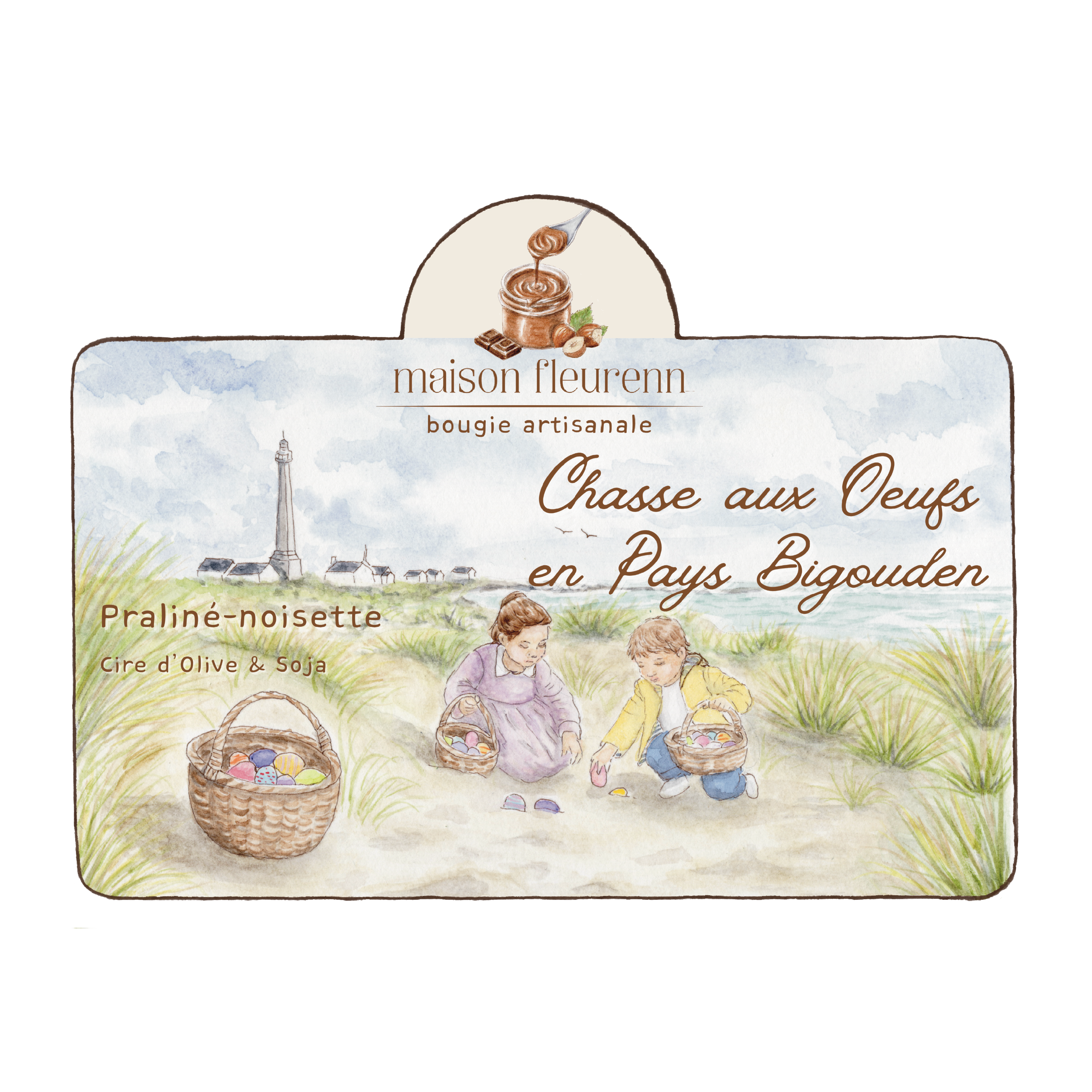 Bougie artisanale “Chasse aux oeufs en Pays Bigouden” – parfum Praliné-Noisette
